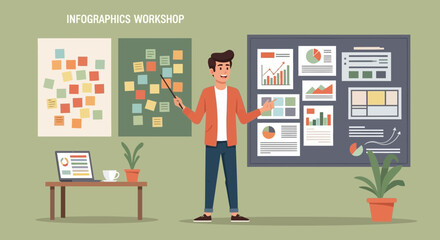 Poster - Instructor Teaching Infographics In A Workshop Showing Business Data Visualization