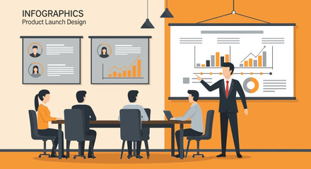 Poster - Business Presentation Meeting With Growing Graph And Colleagues In The Office