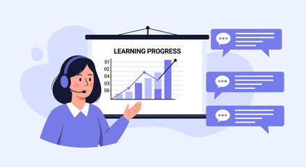 Poster - Online Training Instructor Presenting Learning Progress Report With Bar Chart