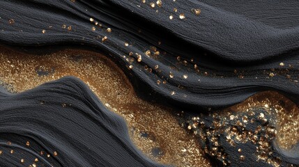 Poster - Rich black and gold abstract texture with shimmering elements highlighting movement and elegance