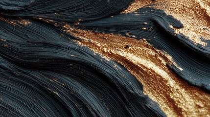 Poster - Abstract texture of black and gold paint blending together in a vibrant artistic expression