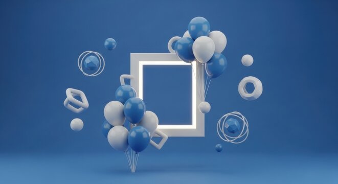 Abstract Celebration with Balloons and Geometric Shapes on a Blue Background