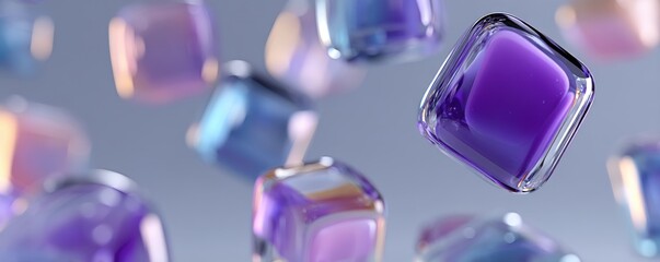 Poster - Abstract 3D floating colorful shapes with purple and blue tones