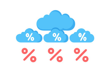 Poster - Blue clouds and red percent signs in minimal weather style
