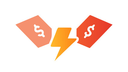 Poster - Broken red price tags with lightning bolt in vector style