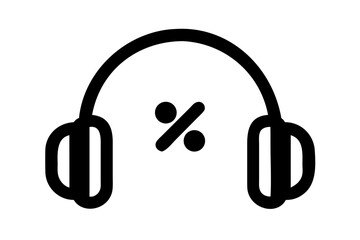 Poster - Headphones with percent symbol in minimal black outline style