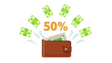 Poster - Wallet with money and 50 percent discount label