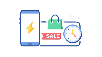Poster - Smartphone with sale label and clock icon in flat style