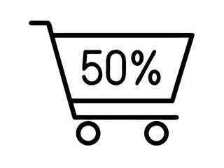 Poster - Shopping cart with 50 percent label in black outline