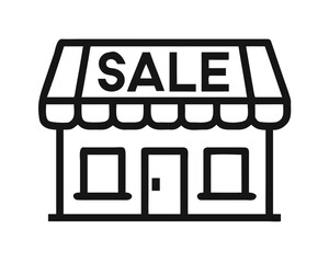 Poster - Store building with sale banner in minimal outline style