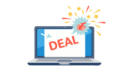 Poster - Laptop with exploding deal label and digital burst