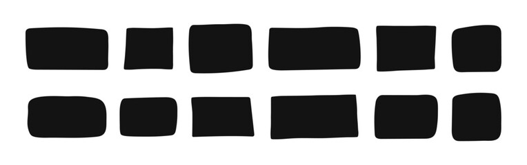 Poster - Collection of abstract hand-drawn rectangles shapes in black color. Minimal irregular block elements, doodle forms, empty text boxes with with rough edges.