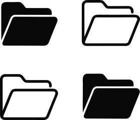 Leinwandbilder - Four black and white folder icons representing computer file management and data organization