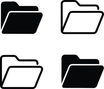 Four black and white folder icons representing computer file management and data organization
