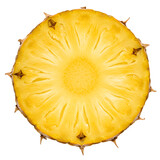 Round ananas pineapple slice top view isolated on white or transparent background. PNG