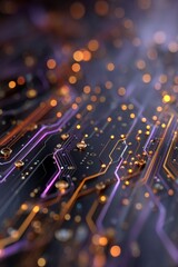 Aufkleber - Abstract technology background with illuminated circuit lines and golden highlights