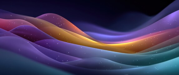 Poster - Vibrant abstract waves with glowing colors and serene starry elements