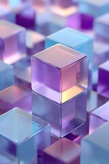Poster - Abstract colorful cubes in pastel colors with geometric reflections