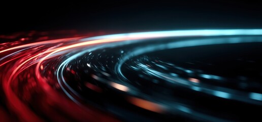 Poster - Dynamic futuristic light trails in vibrant red and blue tones