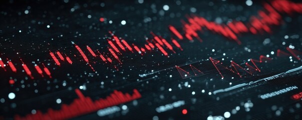 Poster - Abstract red and black financial graph for technological data analysis visualization