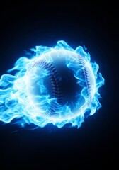 Poster - Blazing Baseball - A baseball engulfed in vibrant blue flames against a dark background. Symbolizing power, intensity, passion, competition, and victory