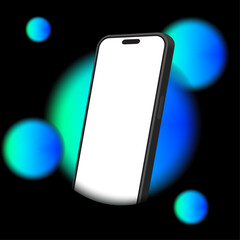 Poster - Modern Smartphone Mockup with Glowing Neon Circles on Black Background – Blank Screen Template for App UI or Design Display