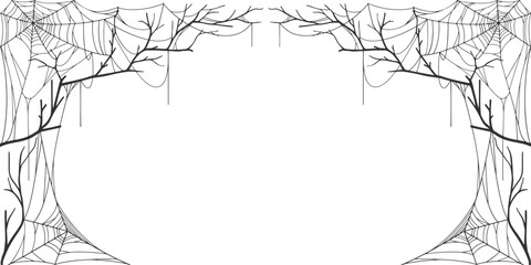 Wall Mural - black and white spider web frame, spooky halloween dividers, spider web. vector eps