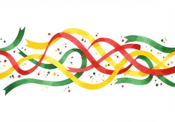 Poster - Festive Ribbons Celebration - Red, yellow, and green ribbons intertwine, symbolizing unity, joy, celebration, heritage, and pride. A vibrant and festive design