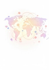 Poster - Global Connections: A Watercolor World Map - Global interconnectedness, communication, travel, unity, and peace are symbolized in this delicate watercolor world map design.