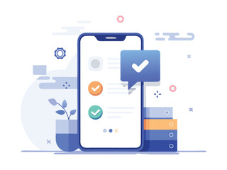 Poster - Modern flat illustration of a smartphone displaying a checklist with completed tasks isolated on white background
