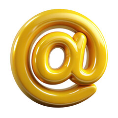 Leinwandbilder - Shiny yellow 3d at symbol isolated on transparent background