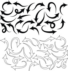 Fototapete - Black and white set of curved arrows isolated on a white background