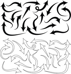 Poster - Collection of hand drawn arrows in black and white vector design
