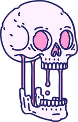 Wall Mural - iconic tattoo style image of a skull in bright neon color