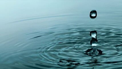 Poster - Close Up Shot of a Water Droplet Creates Ripples on a Teal Blue Water Surface