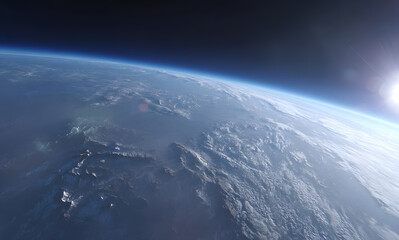 Wall Mural - a panoramic view of the earth from space with a blue sky and the planet in the background