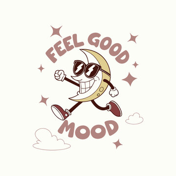 Depicting a jubilant crescent moon character