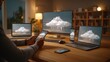 © Cere_Aktive - Person working at a desk with multiple devices displaying cloud icons