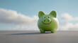 © A2Z AI  - Happy Green Piggy Bank on a Sunny Day: A cheerful reminder to save money and plan for the future. A symbol of financial responsibility and growth.