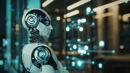 Poster - Futuristic robot profile in a technological environment