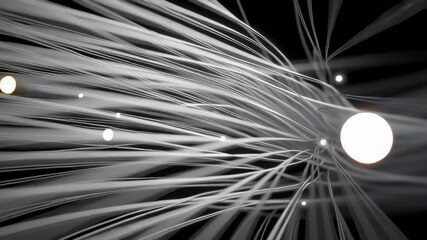 Poster - Ethereal Journey Through a Silver Fiber Optic Corridor with Dynamic Light Trails