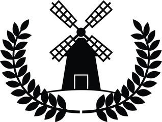 Poster - Wreath with windmill and freehouse elements in a classic silhouette design