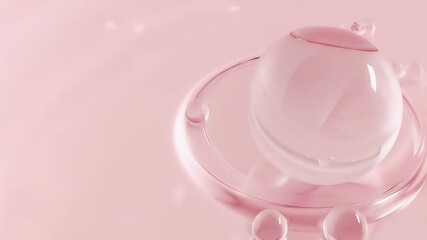 Poster - Pink Toned Abstract Sphere with Water Bubbles and Reflections on Glass Surface