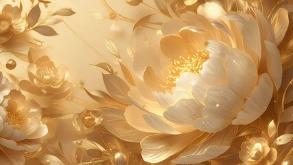 Poster - Elegant Golden Floral Art with White Petals and Subtle Shimmering Details