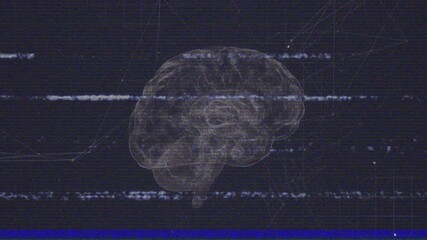 Poster - On start 3D brain model materializing, rotating while glitch bands sweeping, revealing network