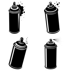 Leinwandbilder - Illustration of four black and white spray paint cans in various positions and spraying paint effect