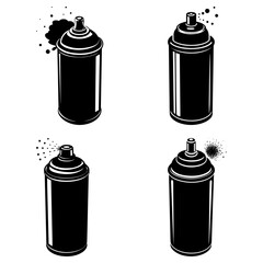 Poster - Four black and white spray paint cans with spray effects in a vector illustration format image style