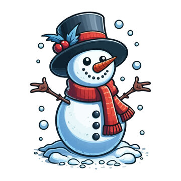 Cute snowman with carrot nose vector on white
