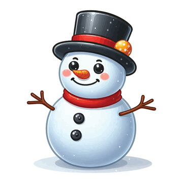 Silly snowman drawing with hat and scarf