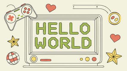 Fototapete - A retro-style computer screen displays 